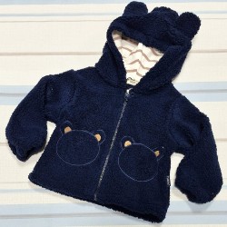 Пухкаво детско яке в тъмносиньо с качулка с ушички