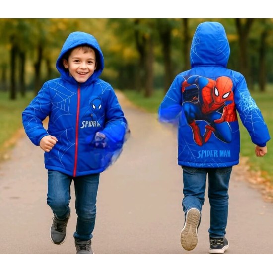 Детско шушляково яке в синьо Спайдърмен с памучна подплата