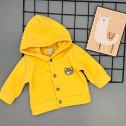 Бебешки мекичък суичър в жълто с качулка