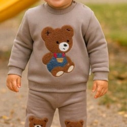 Бебешки ватиран комплект в тъмно бежово с МЕЧЕТА