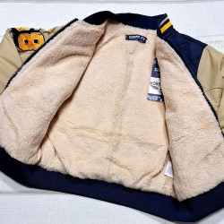 Детско ватирано шушляково преходно яке в тъмносиньо и бежово Детско ватирано шушляково преходно яке в тъмносиньо и бежово