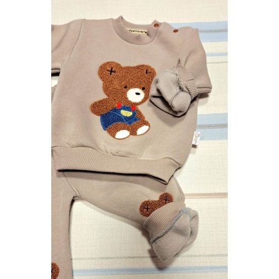 Бебешки ватиран комплект в тъмно бежово с МЕЧЕТА