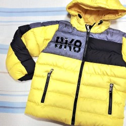 Зимно детско ватирано яке в жълто с качулка Зимно детско ватирано яке в жълто с качулка