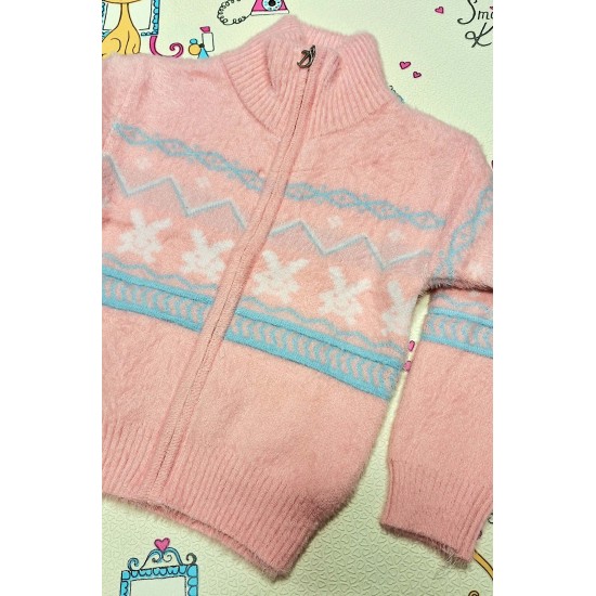 Детска много мека жилетка в розово с бели и сини СЪРЧИЦА Детска много мека жилетка в розово с бели и сини СЪРЧИЦА