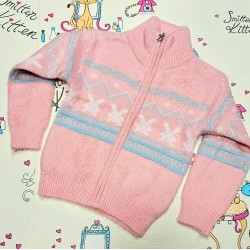 Детска много мека жилетка в  розово с бели и сини СЪРЧИЦА