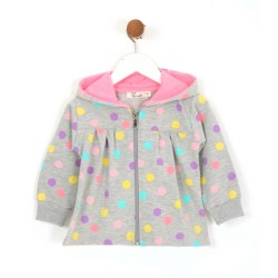 Детски суичър в сиво и розово на точки с качулка