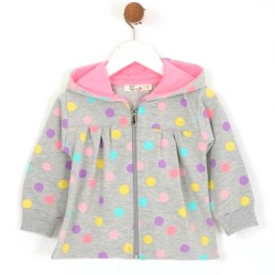 Детски суичър в сиво и розово на точки с качулка