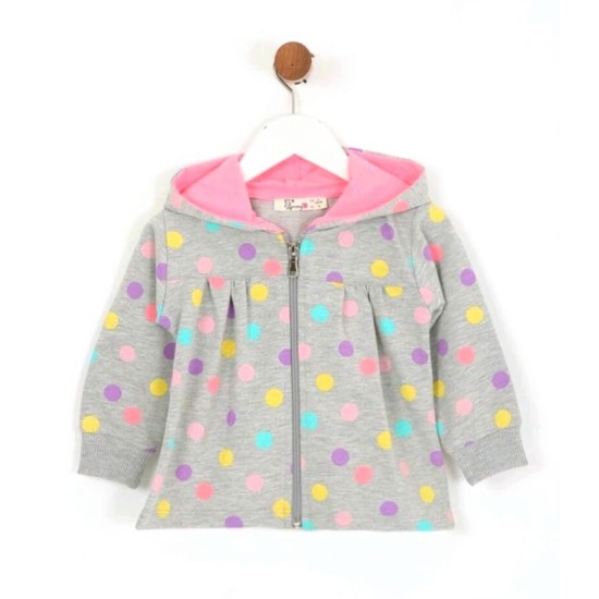 Детски суичър в сиво и розово на точки с качулка