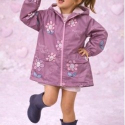 Детско яке ветровка в тъмно розово на цветя с качулка