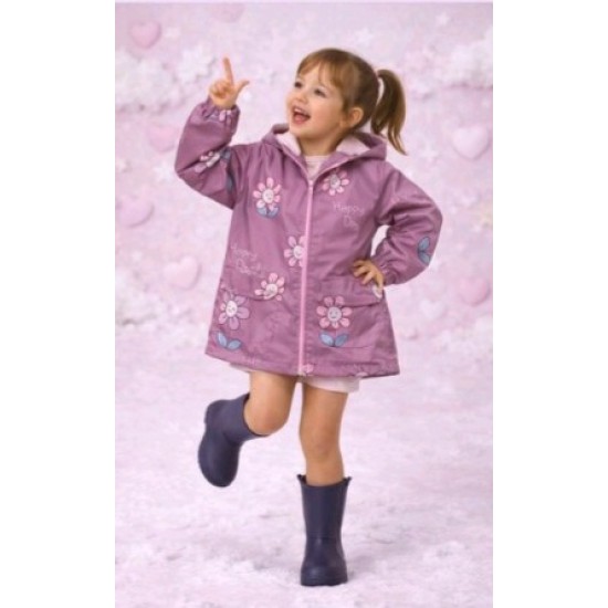 Детско яке ветровка в тъмно розово на цветя с качулка Детско яке ветровка в тъмно розово на цветя с качулка