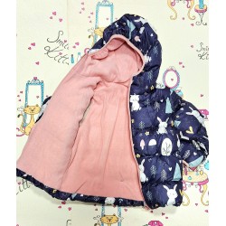 Детско зимно яке в тъмносиньо и розово Зайчета и котета