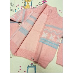 Детска много мека жилетка в  розово с бели и сини СЪРЧИЦА