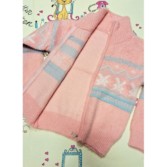 Детска много мека жилетка в розово с бели и сини СЪРЧИЦА Детска много мека жилетка в розово с бели и сини СЪРЧИЦА