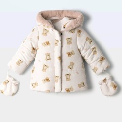 Детско зимно яке в бежово и розово с ръкавички МЕЧЕНЦА