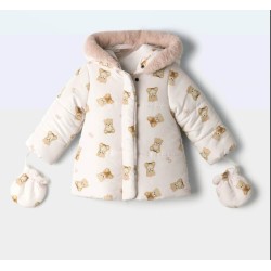 Детско зимно яке в бежово и розово с ръкавички МЕЧЕНЦА