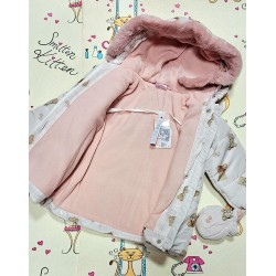 Детско зимно яке в бежово и розово с ръкавички МЕЧЕНЦА