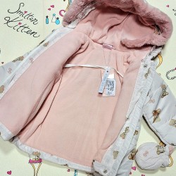 Детско зимно яке в бежово и розово с ръкавички МЕЧЕНЦА