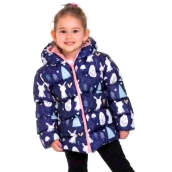 Детско зимно яке в тъмносиньо и розово Зайчета