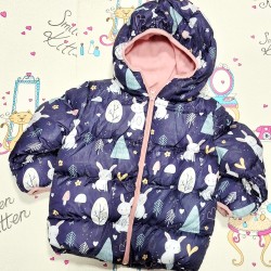 Детско зимно яке в тъмносиньо и розово Зайчета и котета