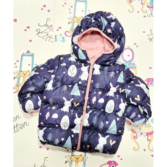 Детско зимно яке в тъмносиньо и розово Зайчета