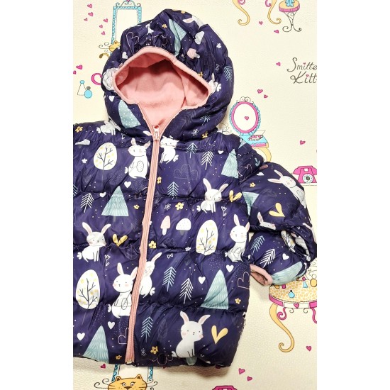 Детско зимно яке в тъмносиньо и розово Зайчета