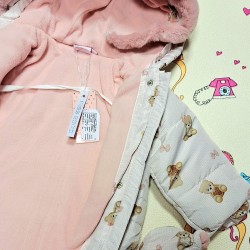 Детско зимно яке в бежово и розово с ръкавички МЕЧЕНЦА