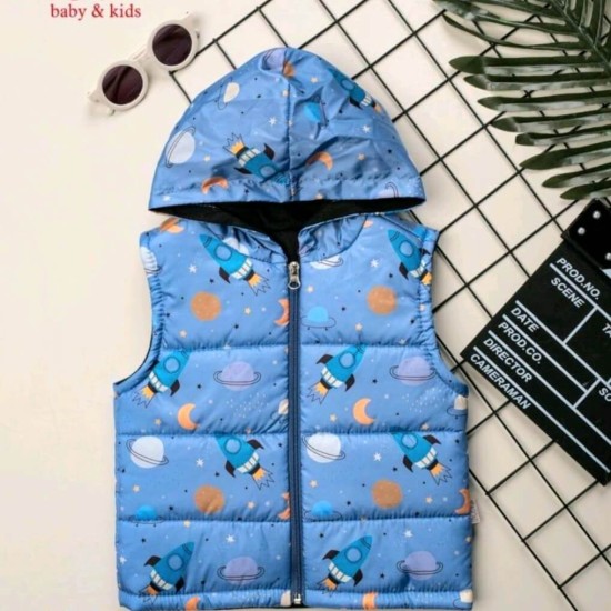 Детски шушляков елек в синьо с качулка КОСМОС