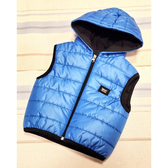 Детски шушляков елек в синьо с качулка Детски шушляков елек в синьо с качулка