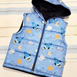 Детски шушляков елек в синьо с качулка КОСМОС