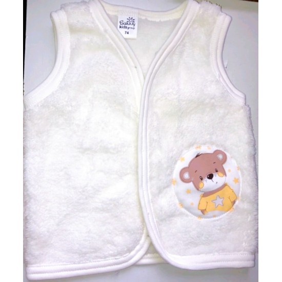 Пухкав бебешки елек в бяло с меченце