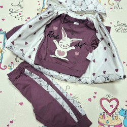 Бебешки комплект с елек в лилаво и бяло ЗАЙЧЕ