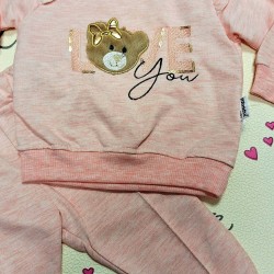 Детски комплект в светло розово с меченце с панделка