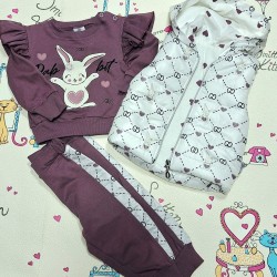 Бебешки комплект с елек в лилаво и бяло ЗАЙЧЕ