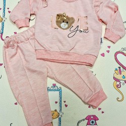 Детски комплект в светло розово с меченце с панделка