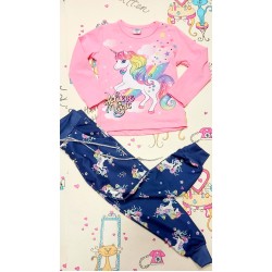 Детски спортен комплект в тъмносиньо и розово с ЕДНОРОГ