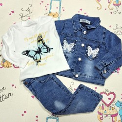 Детски дънков комплект от дънково яке,дънки и блуза ПЕПЕРУДИ