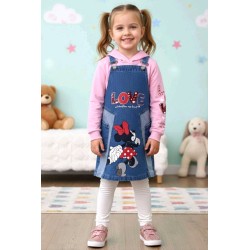 Детски дънков сукман с Мини Маус с розова блуза с качулка