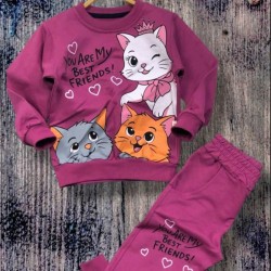 Детски памучен комплект в бордо с КОТКИ Детски памучен комплект в бордо с КОТКИ