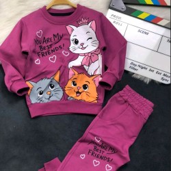 Детски памучен комплект в бордо с КОТКИ Детски памучен комплект в бордо с КОТКИ