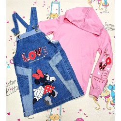 Детски дънков сукман с Мини Маус с розова блуза с качулка