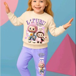 Детски памучен комплект в лилаво и бежово ЛАБУБУ Детски памучен комплект в лилаво и бежово ЛАБУБУ