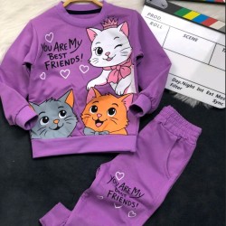 Детски памучен комплект в лилаво с КОТКИ Детски памучен комплект в лилаво с КОТКИ