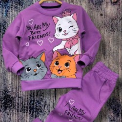 Детски памучен комплект в лилаво с КОТКИ Детски памучен комплект в лилаво с КОТКИ