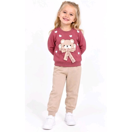 Детски памучен комплект в бежово и малиново АЛИС Детски памучен комплект в бежово и малиново АЛИС