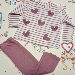 Детски комплект с клин и блуза в пудра и бяло СЪРЧИЦА Детски комплект с клин и блуза в пудра и бяло СЪРЧИЦА