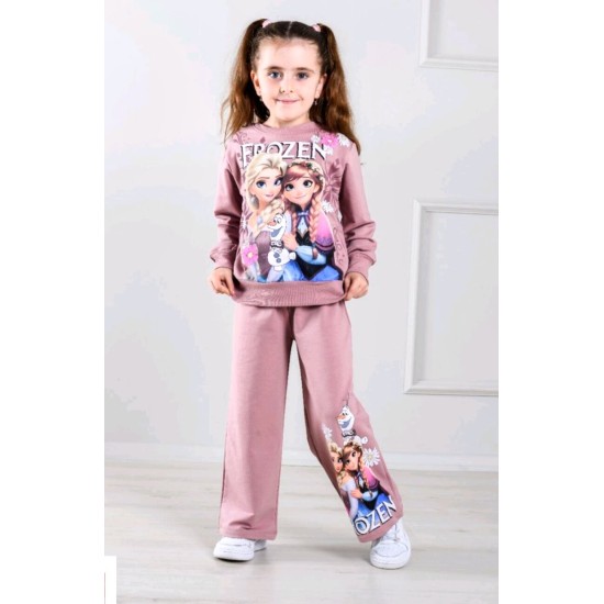 Детски комплект в розово/пудра с широко долнище Елза и АНА