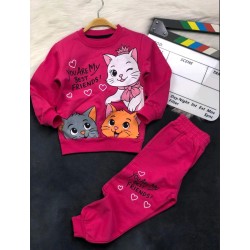 Детски памучен комплект в циклама с КОТКИ