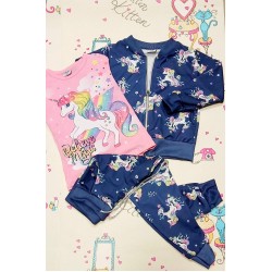 Детски спортен комплект в тъмносиньо и розово с ЕДНОРОГ