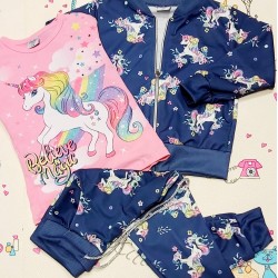 Детски спортен комплект в тъмносиньо и розово с ЕДНОРОГ