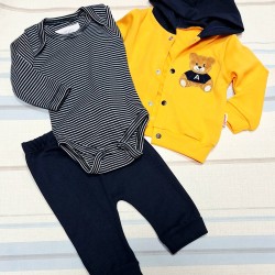 Бебешки комплект с боди,панталон и жълт суичър МЕЧЕТО